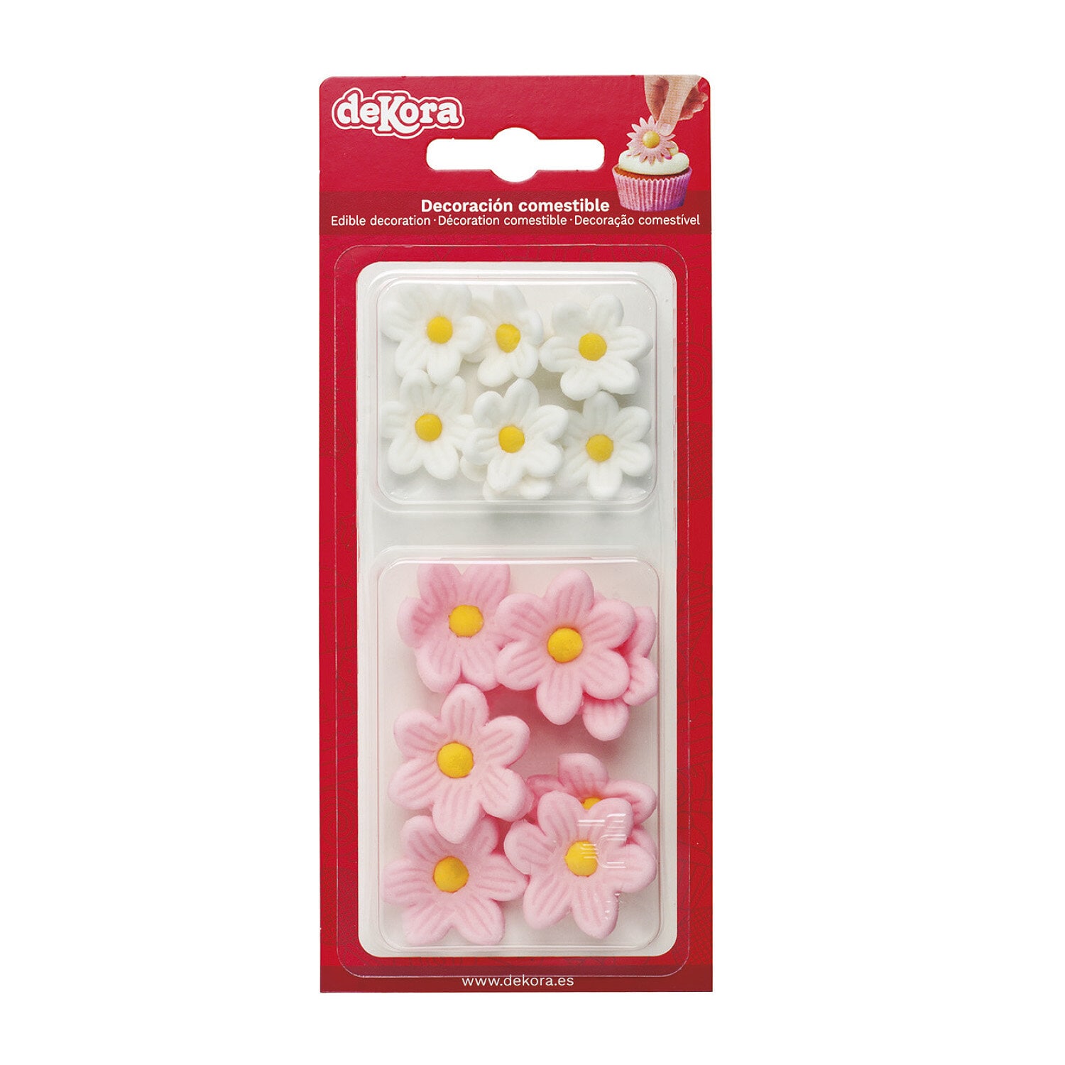 Sockerdekorationer Rosa/Vita Blommor 14-pack