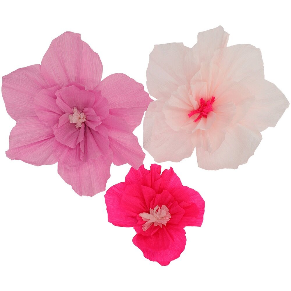 Dekorationer Rosa Pappersblommor, 30 cm 3-pack