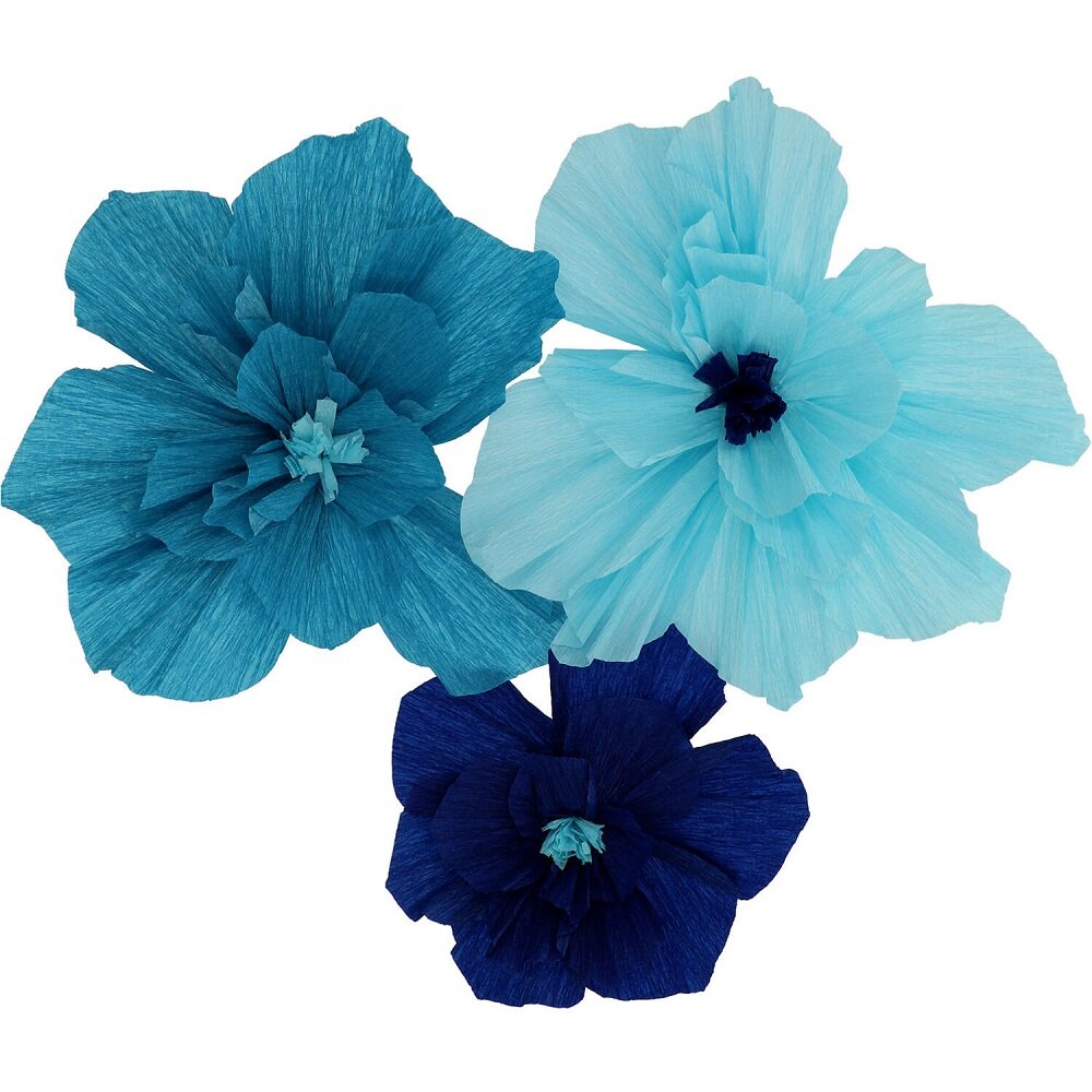 Dekorationer Blå Pappersblommor, 30 cm 3-pack