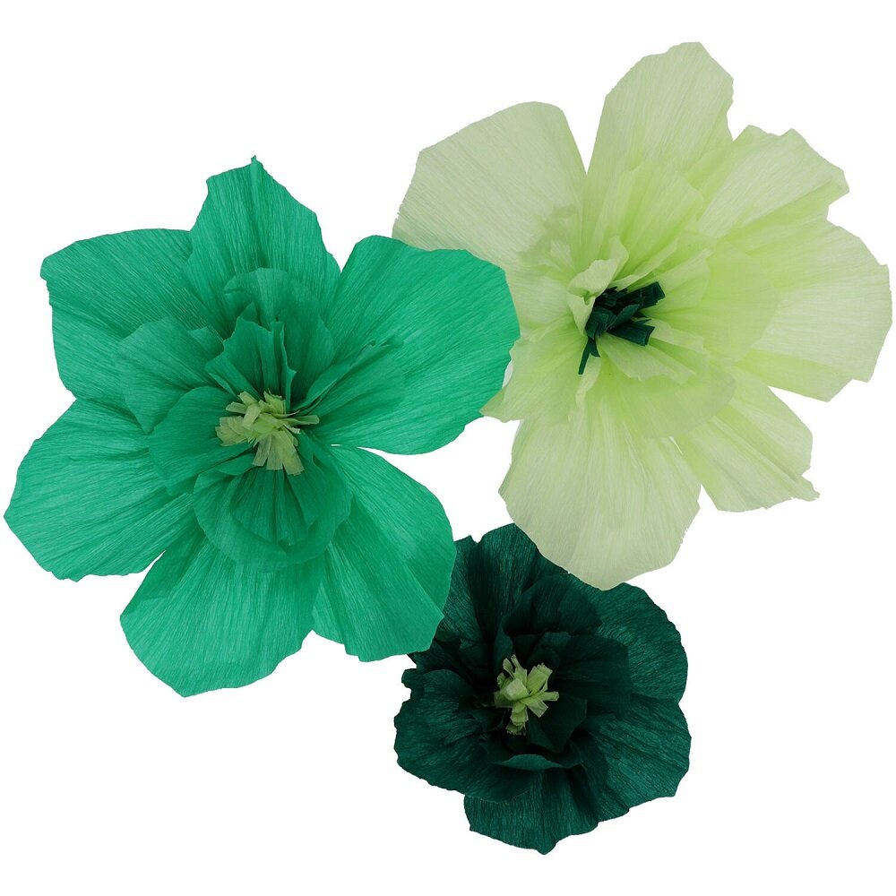 Dekorationer Gröna Pappersblommor, 30 cm 3-pack