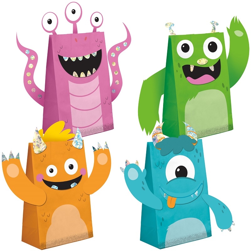 Söta Monster - 3D Kalaspåsar i papper 8-pack