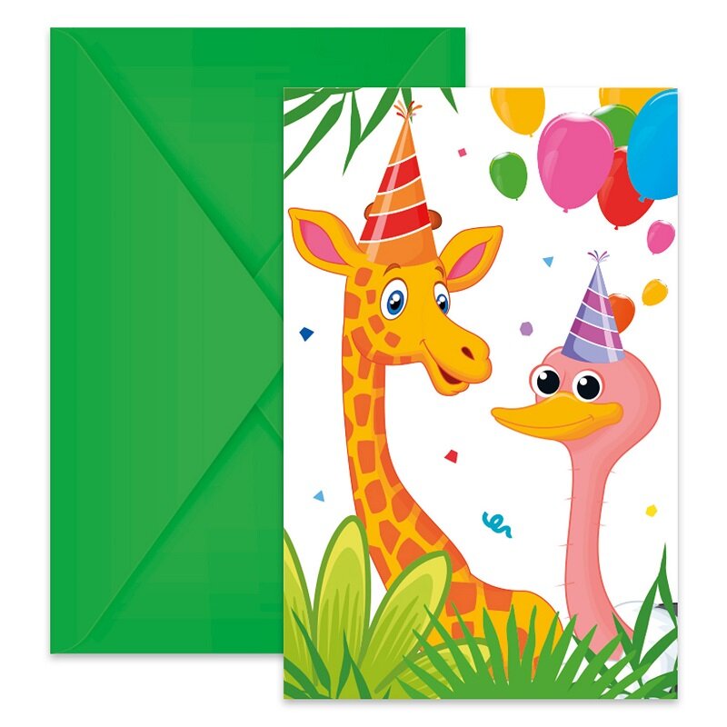 Jungle Balloons - Inbjudningskort med kuvert 6-pack