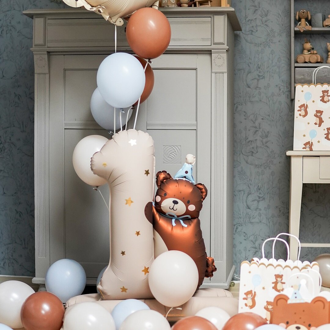 Teddy Bear - Folieballong 1-årskalas 81 cm