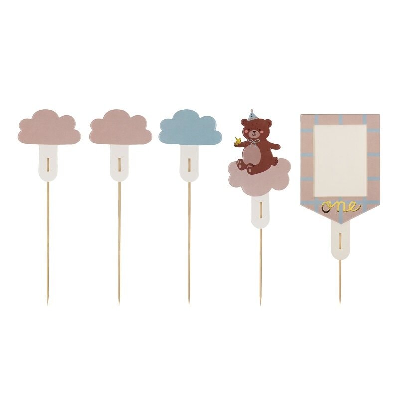 Teddy Bear - Cake toppers 1-årskalas 5-pack