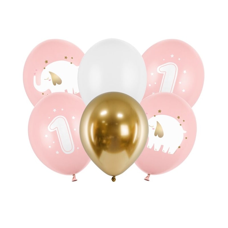 Ballongmix 1 år, Rosa elefant 6-pack